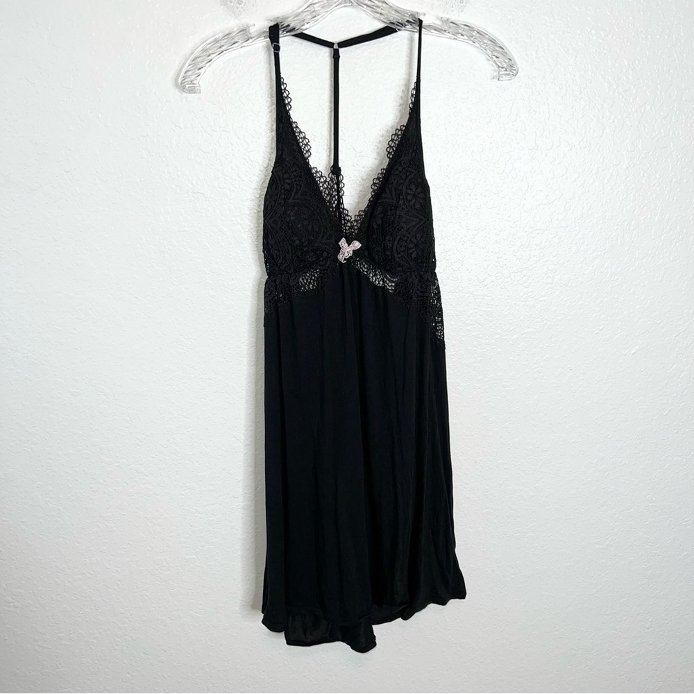 Victoria Secret Slip Women large Dress black Nightie PJ Lace Chemise b13